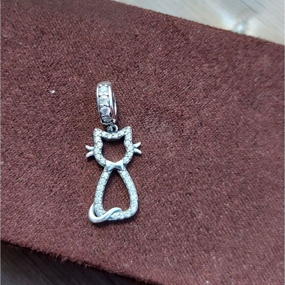 925 Sterling Silver Kitty Cat Dangle Charm - Picture 6 of 7